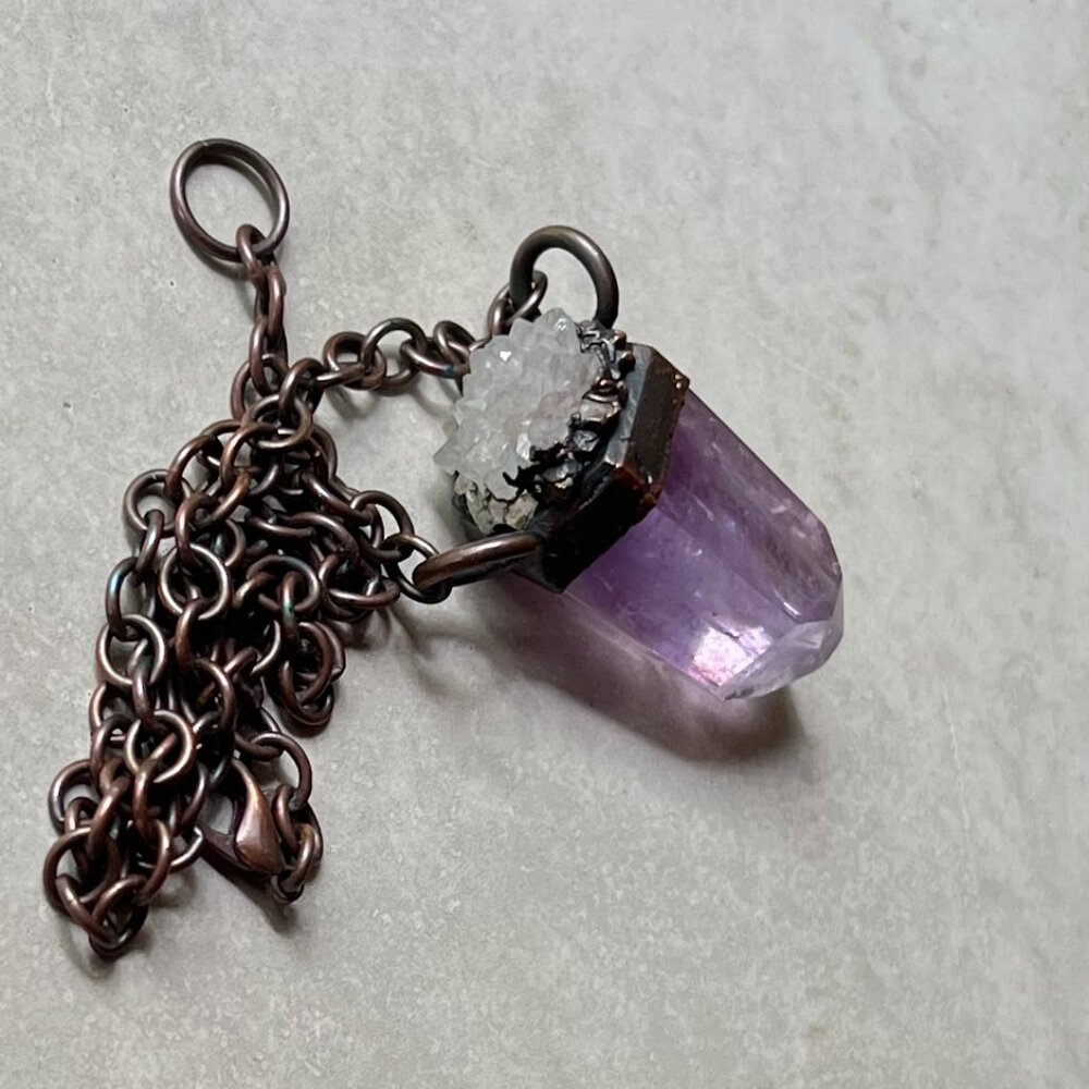 Amethyst Dreamwork Amulet with Druzy Quartz Top by Query Eve